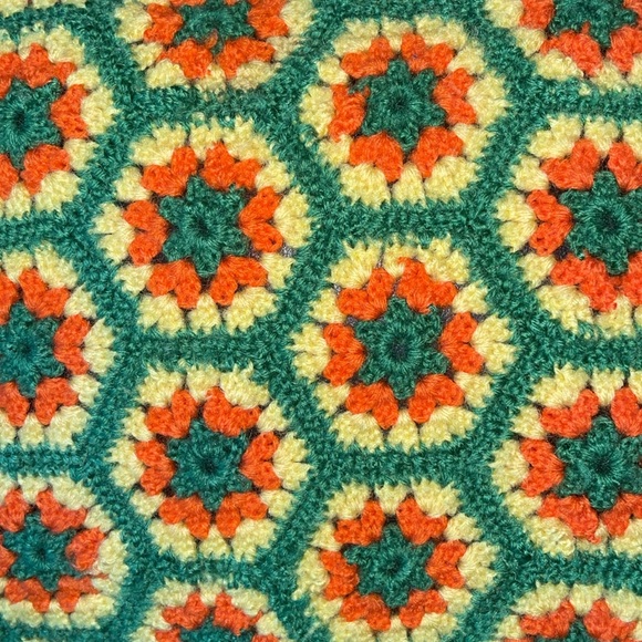 Other - Gorgeous 1970s floral handmade blanket orange green yellow hippie retro vintage